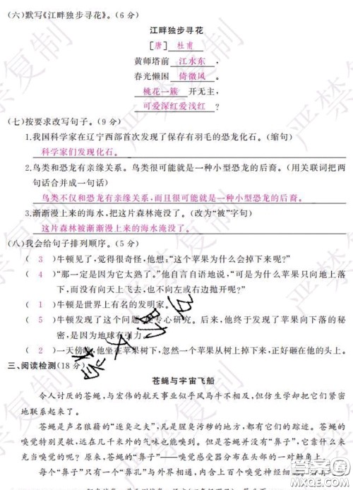 2020春阳光试卷单元测试卷四年级语文下册人教版答案 2020春阳光试卷单元测试卷四年级语文下册人教版答案