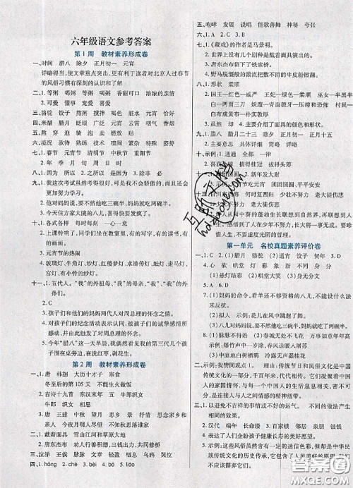 2020新版做对题核心素养卷六年级语文下册人教版答案 2020新版做对题核心素养卷六年级语文下册人教版答案
