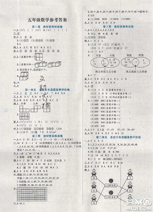 2020新版做对题核心素养卷五年级数学下册人教版答案