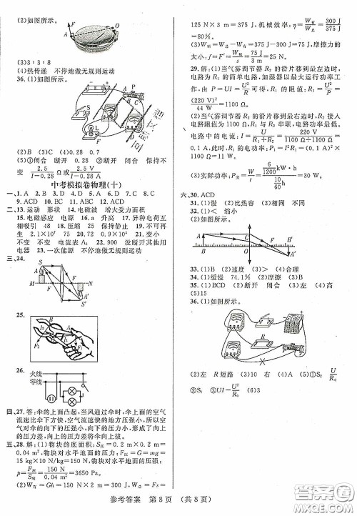 2020年最新中考模拟卷物理辽宁省专用版答案