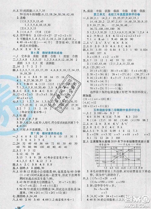 2020新版做对题核心素养卷五年级数学下册苏教版答案