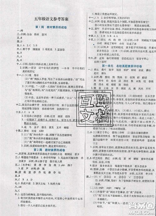 2020新版做对题核心素养卷五年级语文下册人教版答案