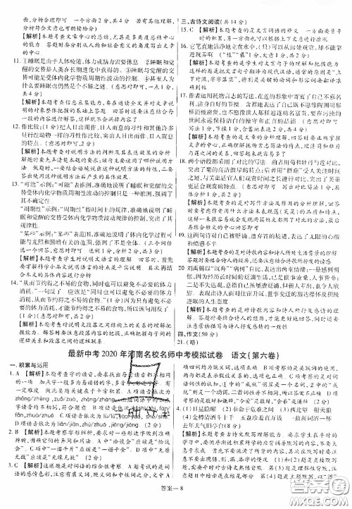 洪文教育2020最新中考名校名师中考模拟试卷语文河南专版答案 洪文教育2020最新中考名校名师中考模拟试卷语文河南专版答案