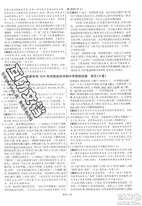 洪文教育2020最新中考名校名师中考模拟试卷语文河南专版答案 洪文教育2020最新中考名校名师中考模拟试卷语文河南专版答案