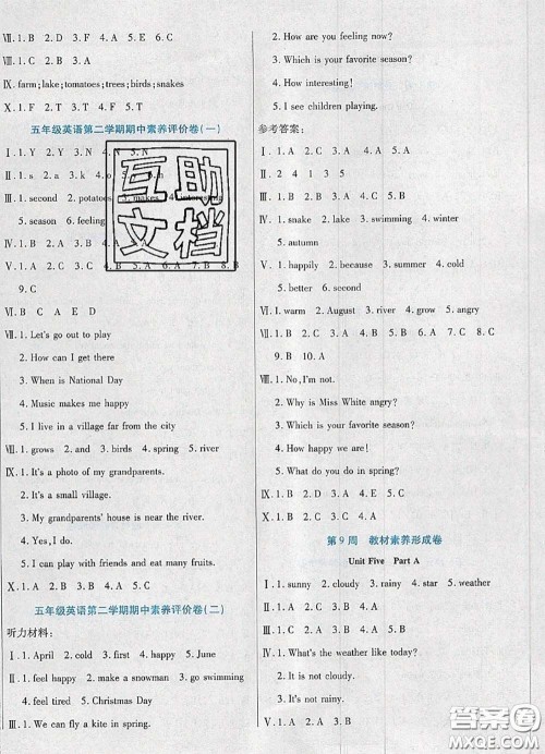 2020新版做对题核心素养卷五年级英语下册陕旅版答案 2020新版做对题核心素养卷五年级英语下册陕旅版答案