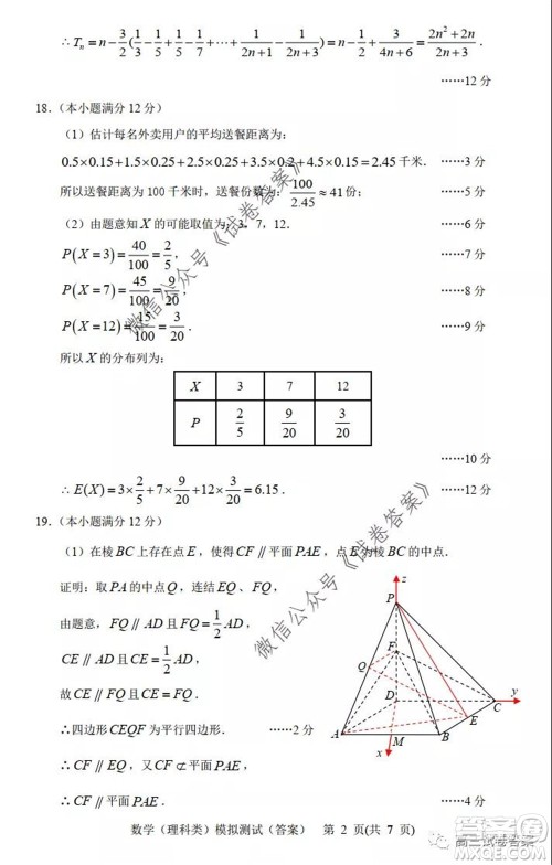 2020年沈阳市高中三年级教学质量监测三理科数学试题及答案