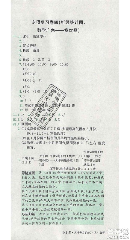 江西高校出版社2020春小卷霸五年级数学下册人教版答案