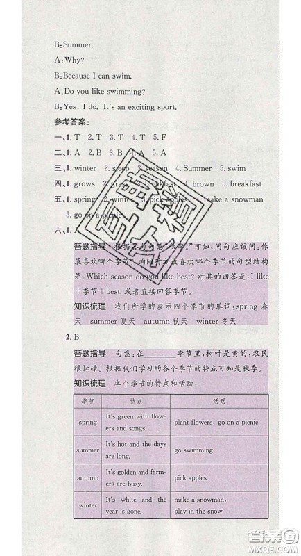 江西高校出版社2020春小卷霸五年级英语下册人教版答案