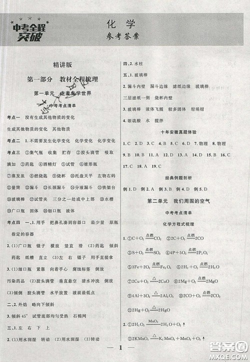 2020年安徽中考全程突破化学人教版答案