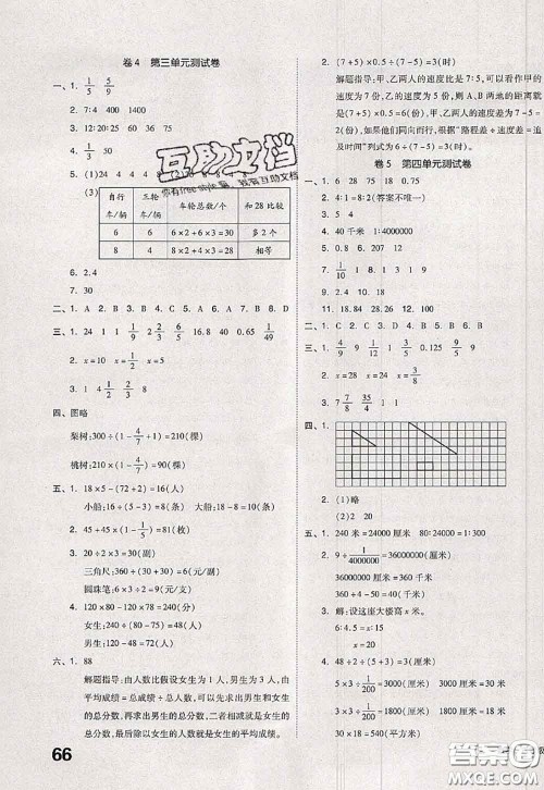 2020新版同步跟踪期末冲刺六年级数学下册苏教版答案