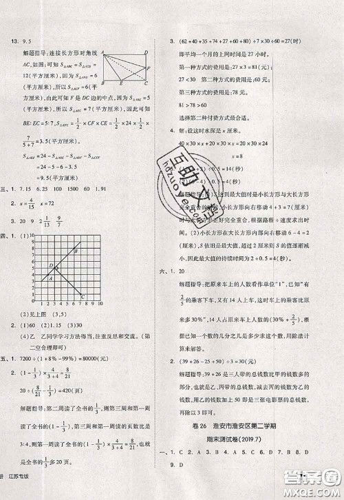 2020新版同步跟踪期末冲刺六年级数学下册苏教版答案