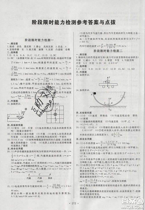 2020年河南中考风向标初中总复习物理答案