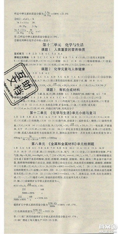 吉林教育出版社2020启航新课堂九年级化学下册人教版答案