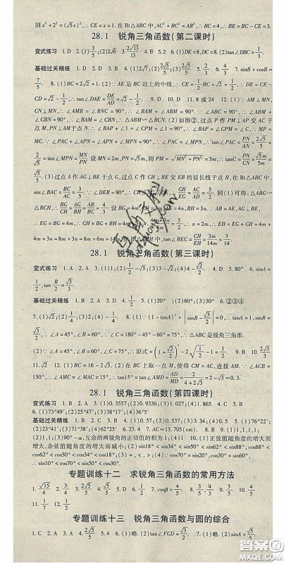 吉林教育出版社2020启航新课堂九年级数学下册人教版答案