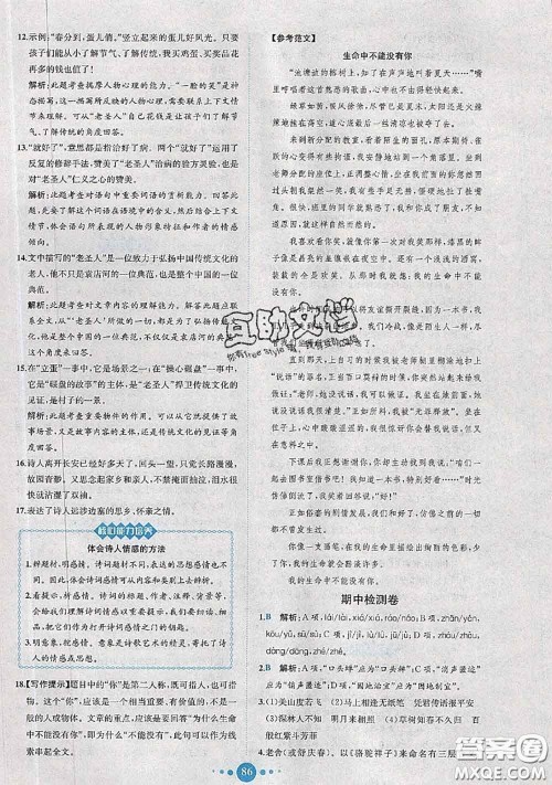 2020春课时练核心素养卷初中同步达标测试卷七年级语文下册答案 2020春课时练核心素养卷初中同步达标测试卷七年级语文下册答案