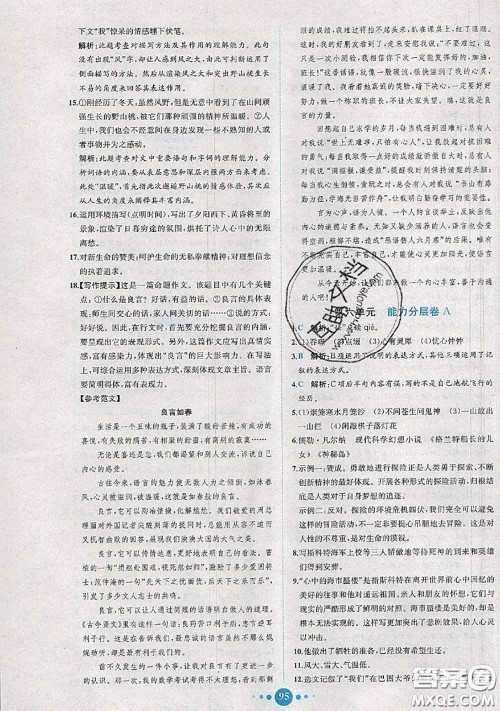 2020春课时练核心素养卷初中同步达标测试卷七年级语文下册答案 2020春课时练核心素养卷初中同步达标测试卷七年级语文下册答案