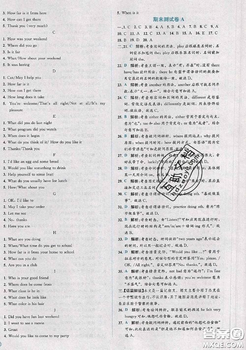 2020春课时练核心素养卷初中同步达标测试卷七年级英语下册答案 2020春课时练核心素养卷初中同步达标测试卷七年级英语下册答案