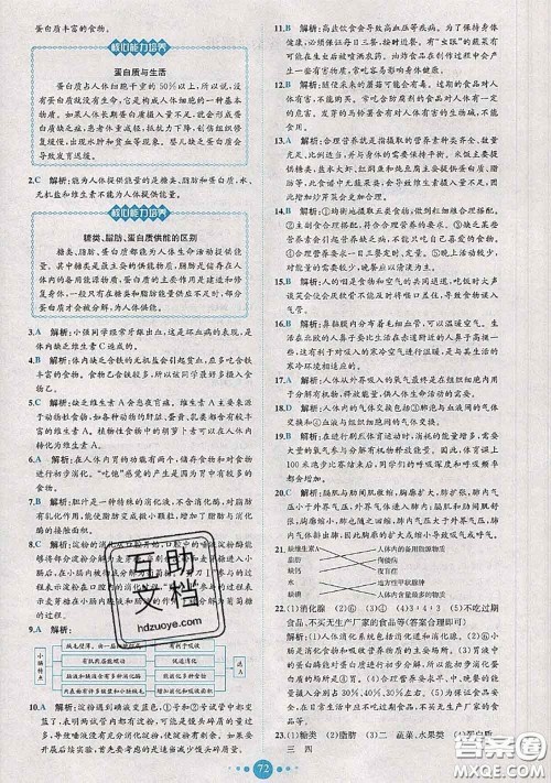 2020春课时练核心素养卷初中同步达标测试卷七年级生物下册答案 2020春课时练核心素养卷初中同步达标测试卷七年级生物下册答案