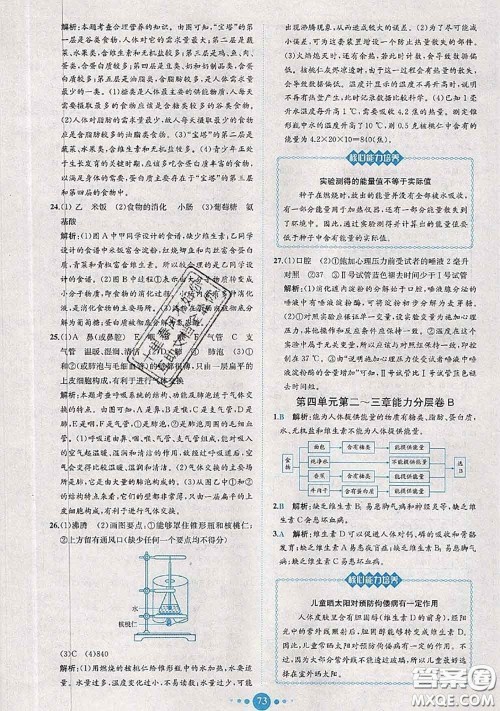 2020春课时练核心素养卷初中同步达标测试卷七年级生物下册答案 2020春课时练核心素养卷初中同步达标测试卷七年级生物下册答案
