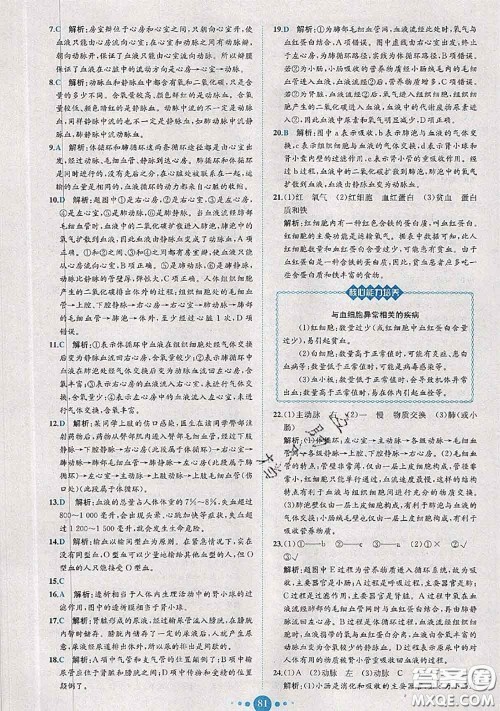 2020春课时练核心素养卷初中同步达标测试卷七年级生物下册答案 2020春课时练核心素养卷初中同步达标测试卷七年级生物下册答案