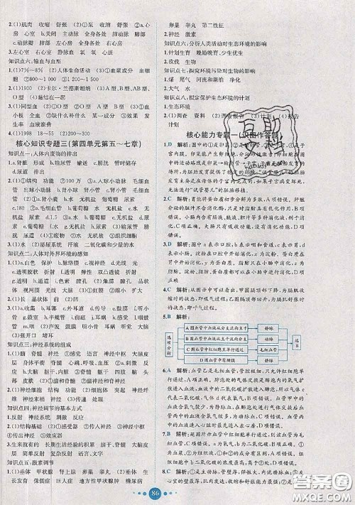 2020春课时练核心素养卷初中同步达标测试卷七年级生物下册答案 2020春课时练核心素养卷初中同步达标测试卷七年级生物下册答案