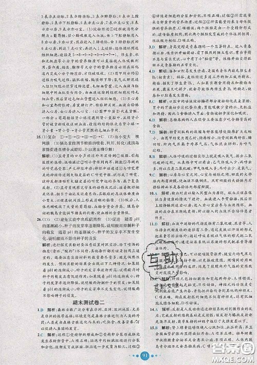 2020春课时练核心素养卷初中同步达标测试卷七年级生物下册答案 2020春课时练核心素养卷初中同步达标测试卷七年级生物下册答案