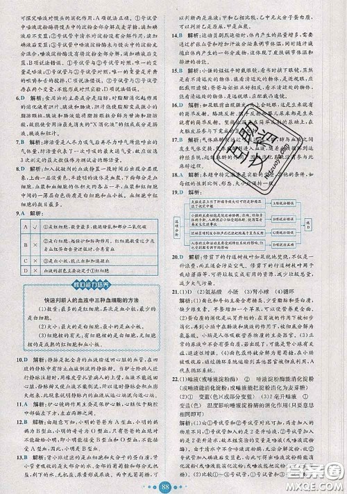 2020春课时练核心素养卷初中同步达标测试卷七年级生物下册答案 2020春课时练核心素养卷初中同步达标测试卷七年级生物下册答案