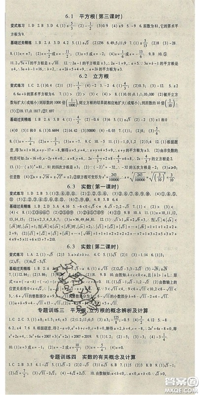 吉林教育出版社2020启航新课堂七年级数学下册人教版答案