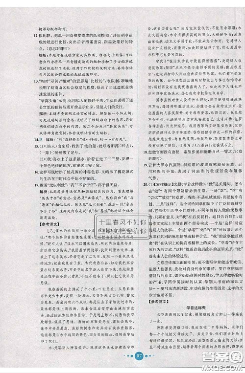 2020春课时练核心素养卷初中同步达标测试卷八年级语文下册答案 2020春课时练核心素养卷初中同步达标测试卷八年级语文下册答案