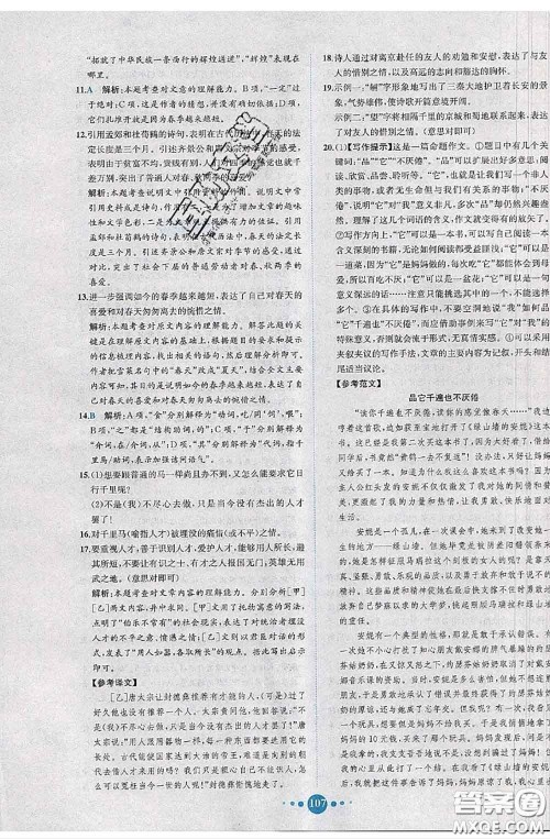 2020春课时练核心素养卷初中同步达标测试卷八年级语文下册答案 2020春课时练核心素养卷初中同步达标测试卷八年级语文下册答案