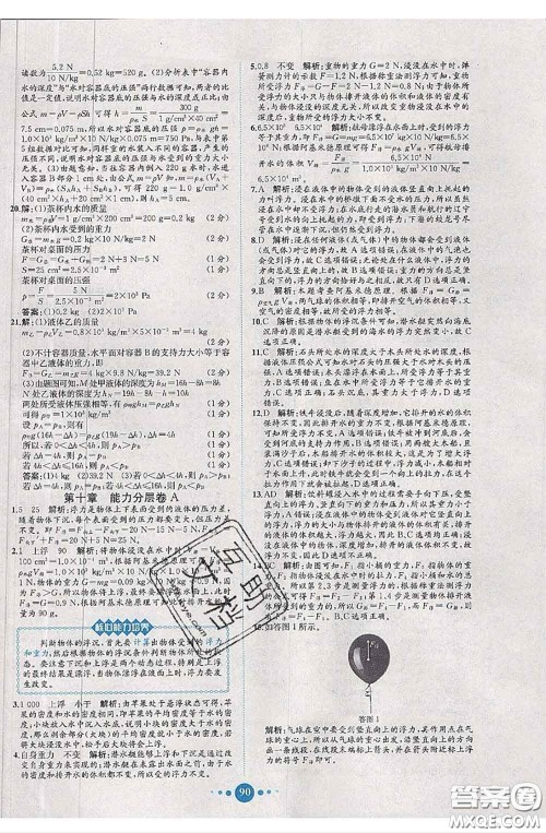 2020春课时练核心素养卷初中同步达标测试卷八年级物理下册答案 2020春课时练核心素养卷初中同步达标测试卷八年级物理下册答案