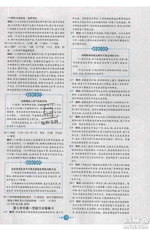 2020春课时练核心素养卷初中同步达标测试卷八年级生物下册答案 2020春课时练核心素养卷初中同步达标测试卷八年级生物下册答案