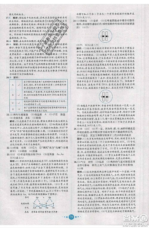 2020春课时练核心素养卷初中同步达标测试卷八年级生物下册答案 2020春课时练核心素养卷初中同步达标测试卷八年级生物下册答案