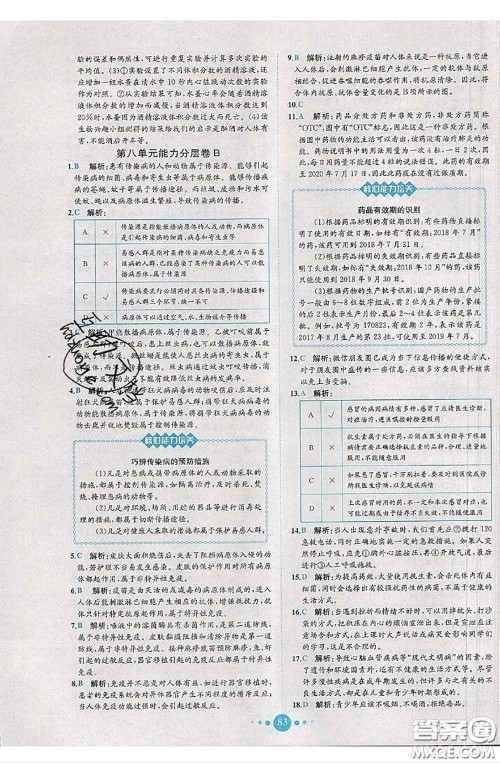 2020春课时练核心素养卷初中同步达标测试卷八年级生物下册答案 2020春课时练核心素养卷初中同步达标测试卷八年级生物下册答案