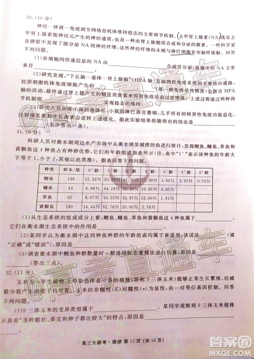 衡水2020届高三卫冕联考理科综合试题及答案 衡水2020届高三卫冕联考理科综合试题及答案