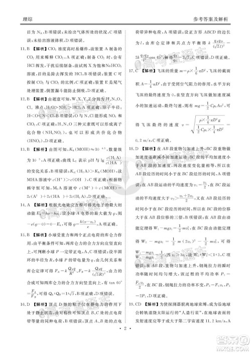 衡水2020届高三卫冕联考理科综合试题及答案 衡水2020届高三卫冕联考理科综合试题及答案