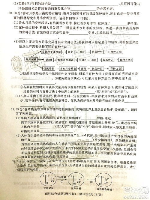 炎德英才大联考雅礼中学2020届高考模拟卷二理科综合试题及答案 炎德英才大联考雅礼中学2020届高考模拟卷二理科综合试题及答案
