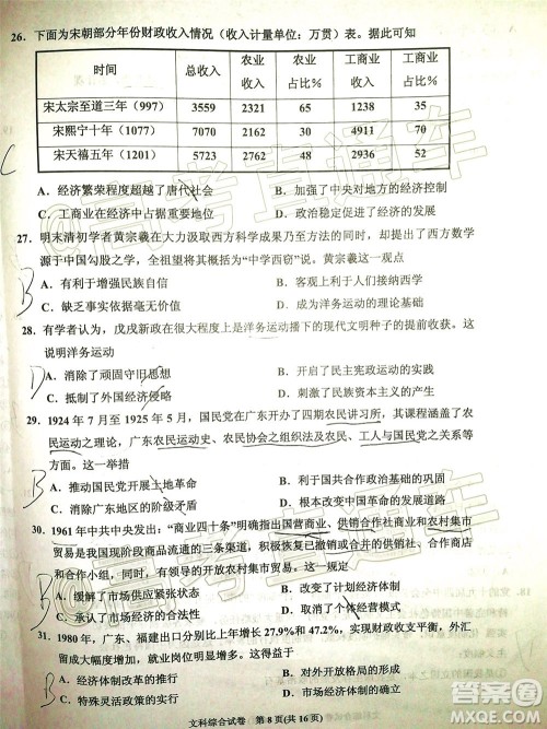 2020年银川一中四模高三文科综合试题及答案