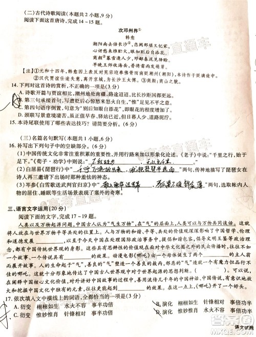 合肥一中2020届高三最后一卷语文试题及答案 合肥一中2020届高三最后一卷语文试题及答案