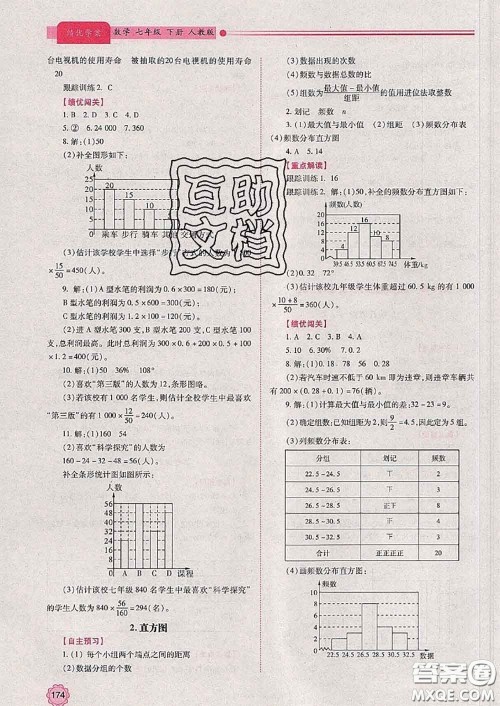 陕西师范大学出版社2020春绩优学案七年级数学下册人教版答案