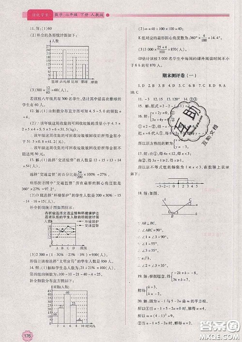 陕西师范大学出版社2020春绩优学案七年级数学下册人教版答案