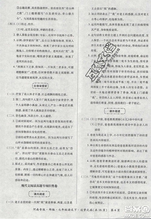 2020年追梦之旅初中期末真题篇七年级语文下册人教版河南专版答案