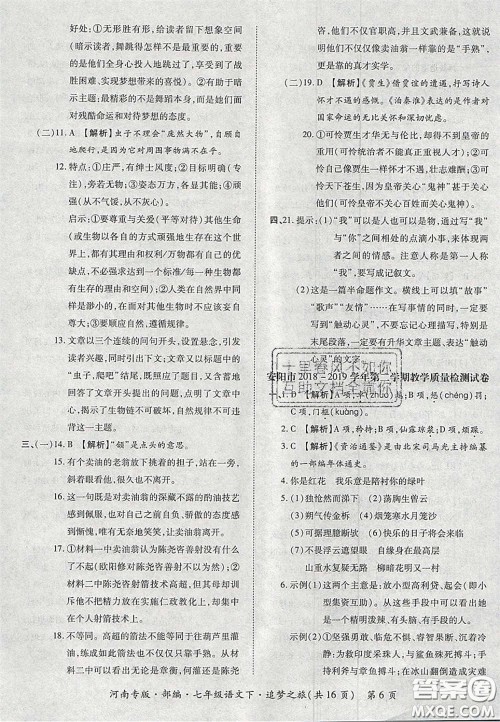 2020年追梦之旅初中期末真题篇七年级语文下册人教版河南专版答案