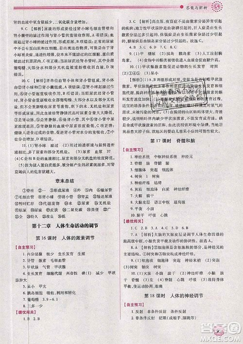 陕西师范大学出版社2020春绩优学案七年级生物下册苏教版答案 陕西师范大学出版社2020春绩优学案七年级生物下册苏教版答案