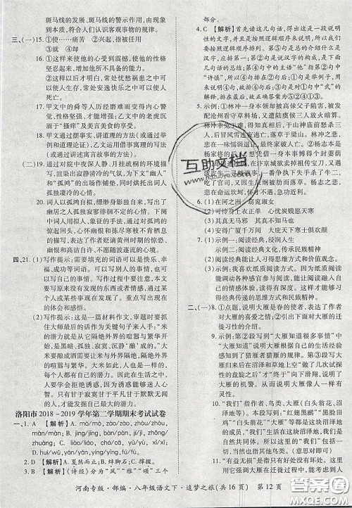 2020年追梦之旅初中期末真题篇八年级语文下册人教版河南专版答案 2020年追梦之旅初中期末真题篇八年级语文下册人教版河南专版答案