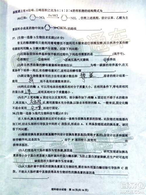 2020年银川一中四模高三理科综合试题及答案 2020年银川一中四模高三理科综合试题及答案