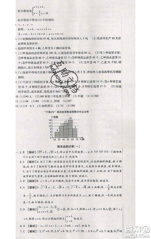 2020春全程测评试卷七年级数学下册人教版答案