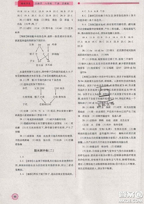 陕西师范大学出版社2020春绩优学案八年级生物下册苏教版答案 陕西师范大学出版社2020春绩优学案八年级生物下册苏教版答案