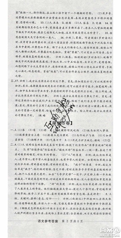 2020年中考必备2019中考利剑浙江省中考试卷汇编语文答案