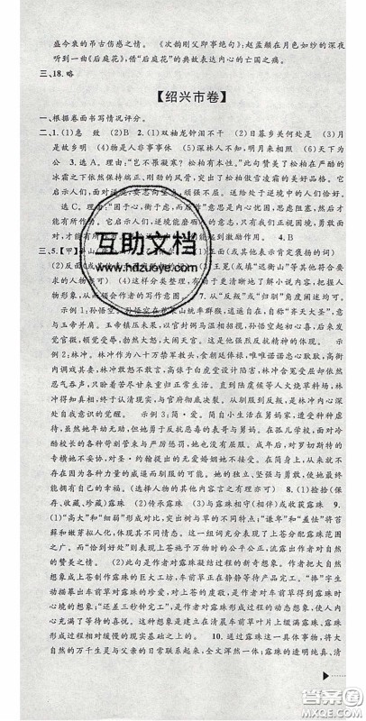 2020年中考必备2019中考利剑浙江省中考试卷汇编语文答案